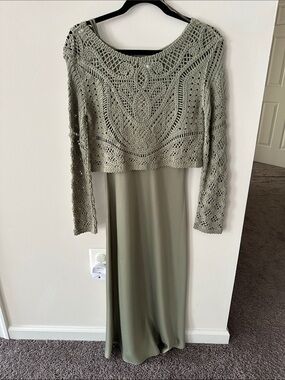 House of Harlow Olive Green Crochet Overlay Maxi Dress - Women 2 pcs